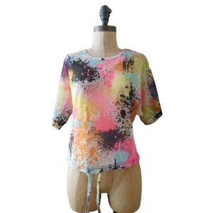 Full Circle Trends Size S Small Artsy Graffiti Style Semi Sheer Crop Top